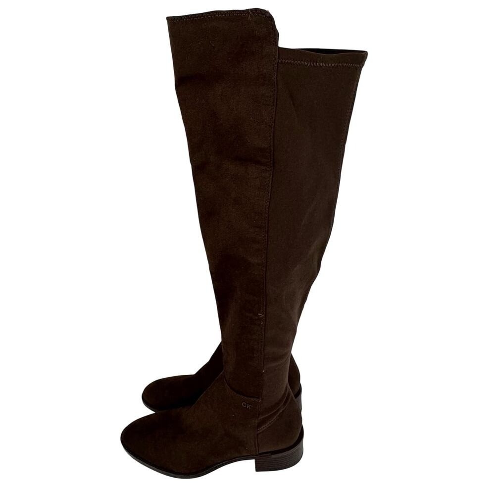 Calvin Klein Dark Brown Faux Suede Over Knee Stretch Boots Womens 8M - Picture 5 of 16